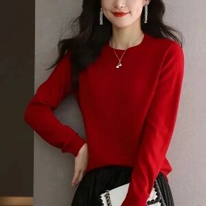 Red 100% wool crew neck sweater, medium, $35.